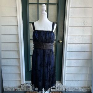 R&M Richards NWT  Formal Dress Black sparkle floral netting over Navy size 14